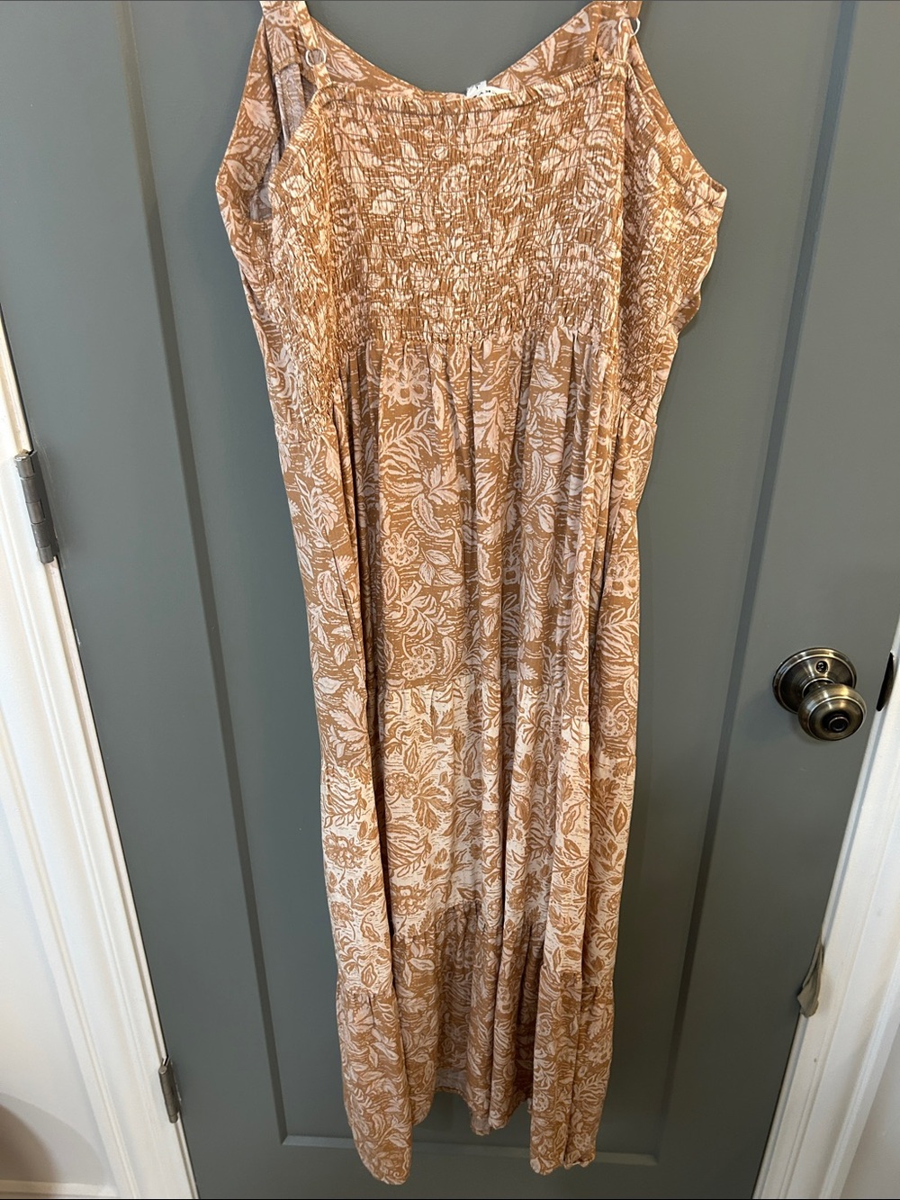 Lucky Brand Tan Floral Midi Dress Women’s size Large New!! - Picture 7 of 8